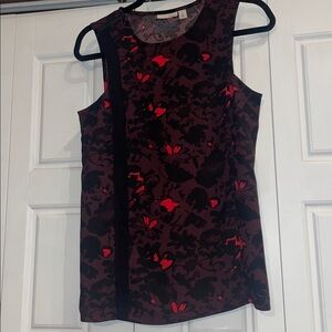 Halogen Burgundy Floral Top with Black and Red Details